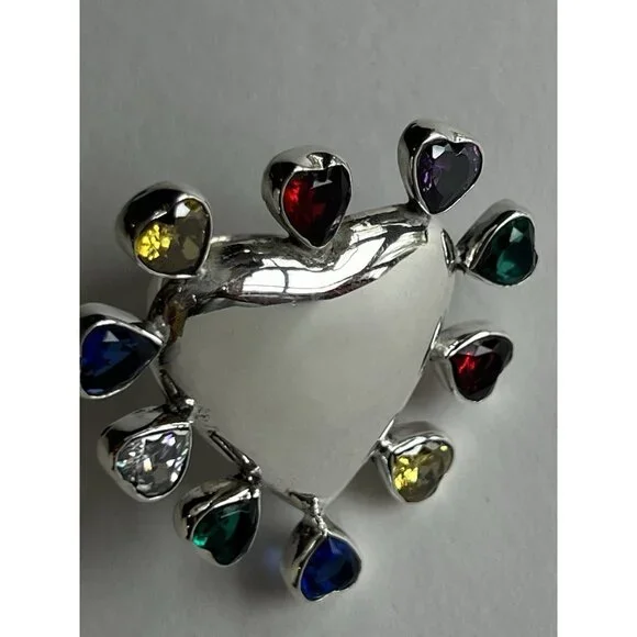 Special Edition Heart Ring 925 Sterling Silver with Multicolor Zirconia - Picture 2 of 14